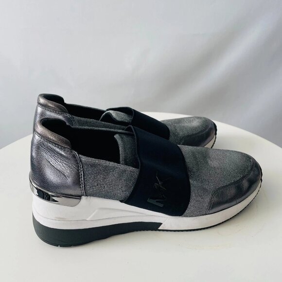 Michael Kors Womens Silver Felix Metallic Textile Leather Trainer Sneakers Sz 9M - Picture 3 of 11